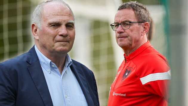 Ralf Rangnick (re.) stellte klar, dass er nicht wegen der Äußerungen von Uli Hoeneß den Bayern abgesagt hatte. (Bild: GEPA/GEPA pictures)