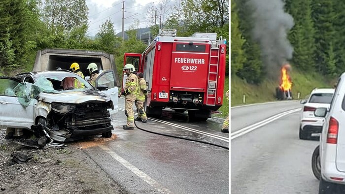 Das Auto des Ehepaars aus der Schweiz geriet nach dem Zusammenstoß in Brand.