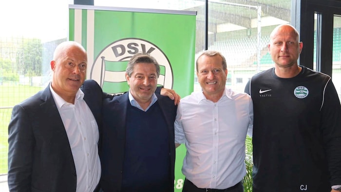 Die neue Führung: DSV-Geschäftsführer Andreas Hämmerle, Obmann Sascha Gulevski, Sportchef Thomas Janeschitz und Star-Trainer Carsten Jancker (v. li.).  