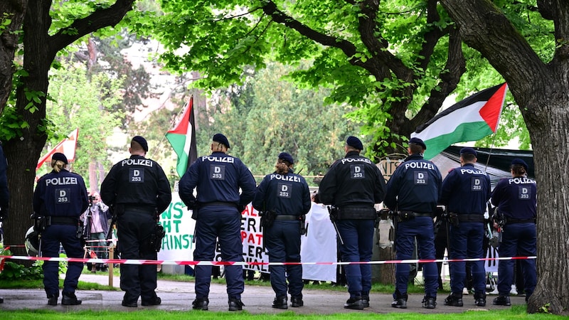 Viyana'daki Eski Genel Hastane arazisinde İsrail yanlısı bir gösteri. (Bild: APA/MAX SLOVENCIK)