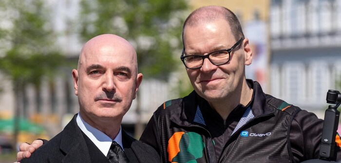 Artist and Linz resident David Wagner (right) with Bruckner double Wiff La Grange (left) before ...