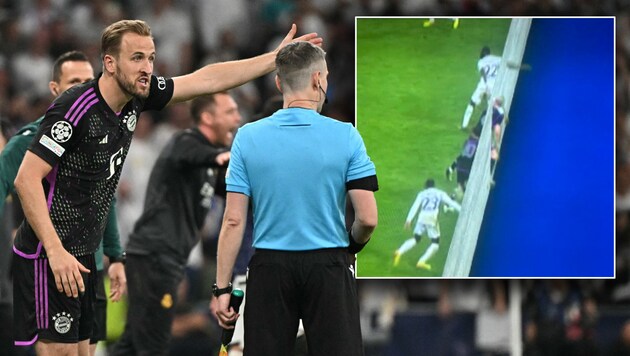 The referee's decision caused Bayern a great deal of anger. (Bild: AFP/APA/JAVIER SORIANO, X/centregoals)