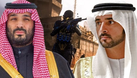 Saudi-Arabiens Mohammed Bin Salman und Hamdan bin Muhammad Al Maktum aus Dubai wollen ihre Staaten zu Hochburgen für die Videospieleentwicklung machen. (Bild: Krone KREATIV/APA/AFP/UAE‘s Ministry of Presidential Affairs; APA/Saudi Ministry of Media; Activision-Blizzard)