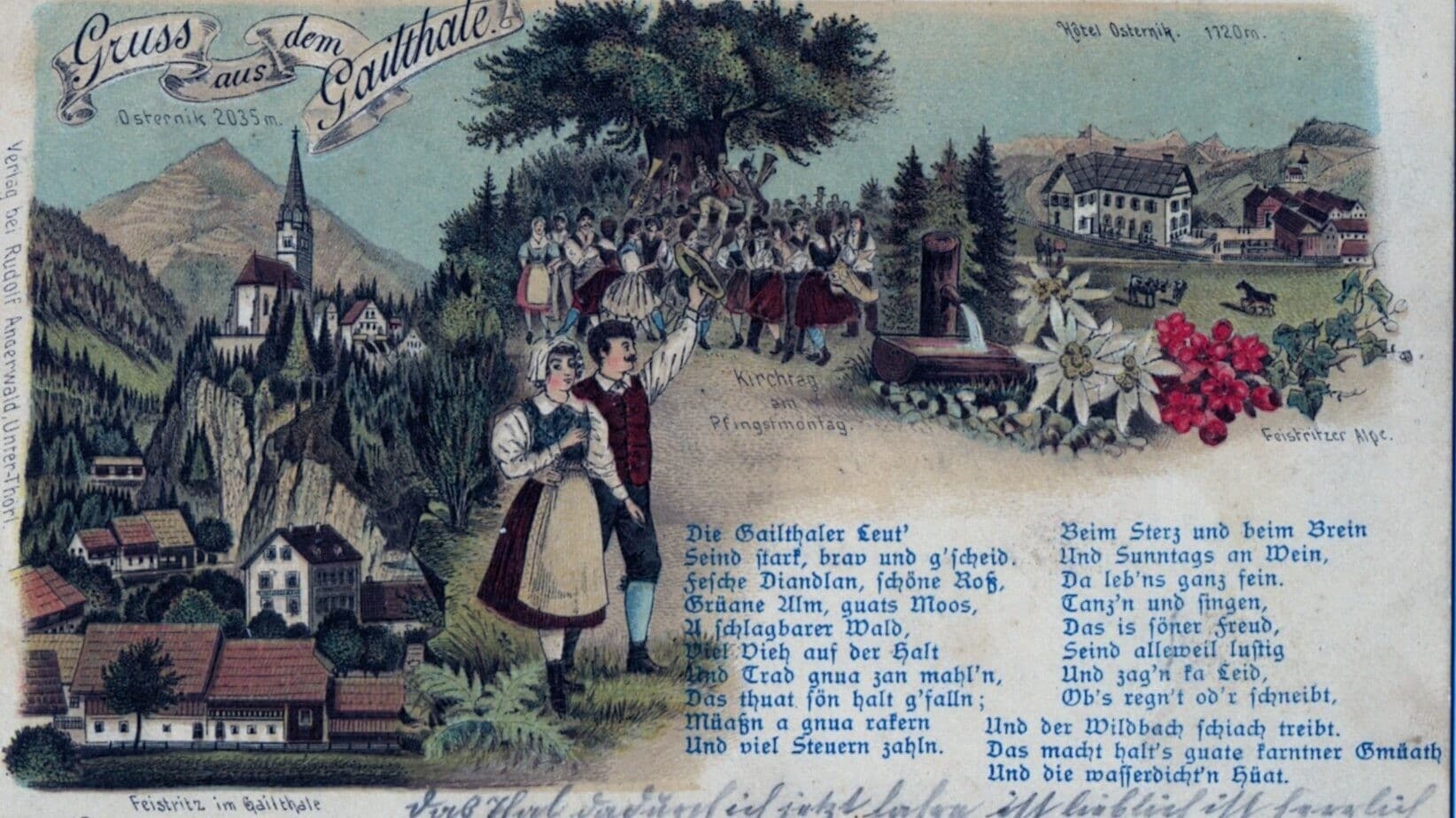 Gruß aus dem Gailthale: Kirchtag am Pfingstmontag in Feistritz im Jahr 1916. (Bild: GailtalMuseum) Gruß aus dem Gailthale: Kirchtag am Pfingstmontag in Feistritz im Jahr 1916. (Bild: GailtalMuseum)