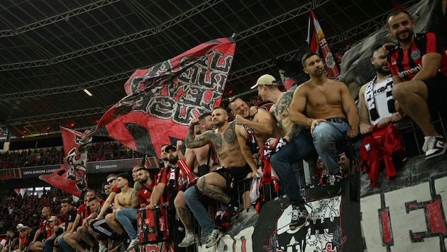 Leverkusen-Fans können sich kostenlose Tattoos stechen lassen.  (Bild: AFP/APA/INA FASSBENDER)