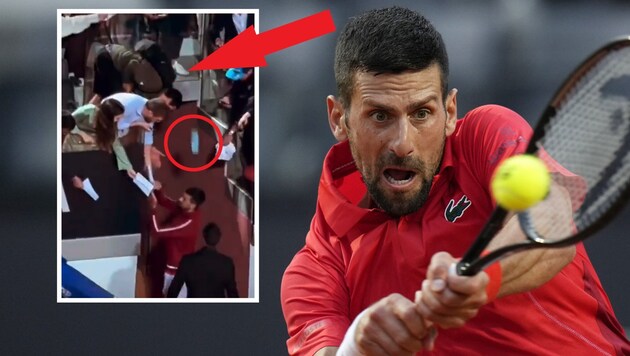 Videos on social media showed Novak Djokovic signing autographs on his way out of the stadium when a bottle fell on his head ... (Bild: AP)