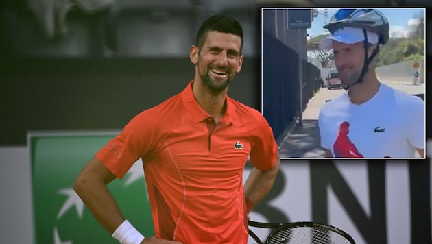 Novak Djokovic schützt sich vor weiteren Flaschen-Angriffen. (Bild: AFP/APA/Filippo MONTEFORTE, X/DjokerNole)