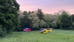 Mit dem Rettungshubschrauber wurde der Verletzte ins Spital geflogen (Bild: FF Hagenbrunn)