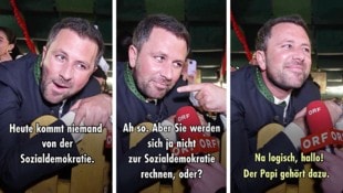 ORF-Satiriker Peter Klien stattete dem traditionellen Gauder Fest in Tirol einen Besuch ab. Bei den Interviews stach vor allem das Gespräch mit dem Tiroler SPÖ-Chef Georg Dornauer (Bild) heraus. (Bild: Screenshot/PeterKlien/TikTok)