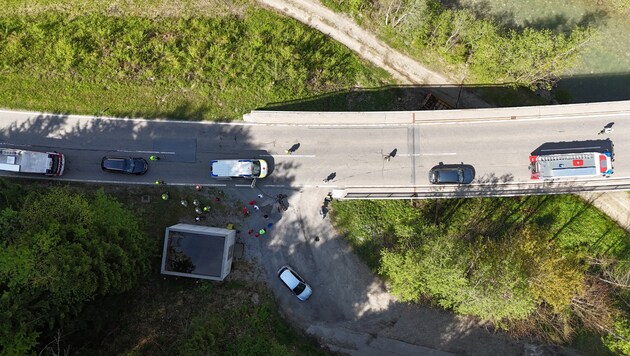 Die Unfallstelle in Hittisau aus der Vogelperspektive. (Bild: Maurice Shourot)
