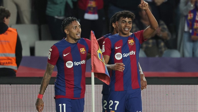 Delighted Barca players (Bild: AFP)