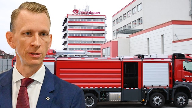Rosenbauer CEO Sebastian Wolf is in the process of implementing the capital increase with his colleagues on the Executive Board. (Bild: Krone KREATIV/Daniel Scharinger, Harald Dostal)