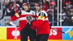 Die Neo-99ers Manuel Ganahl (li.) und Lukas Haudum sind aktuell gerade bei der WM für Österreich im Einsatz. (Bild: GEPA pictures)