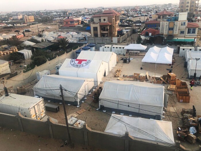 On the outskirts of Rafah, the International Red Cross has set up a field hospital to treat the ...