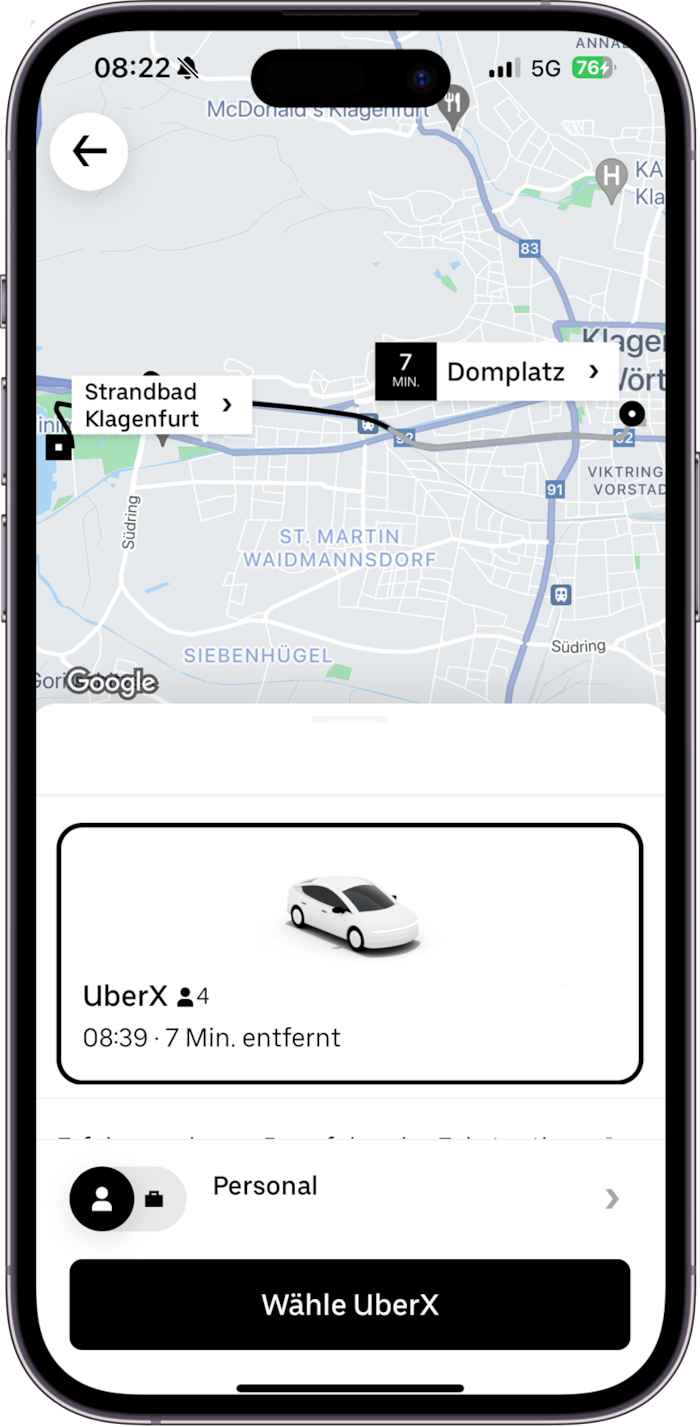 This is what the app looks like for Klagenfurt residents.