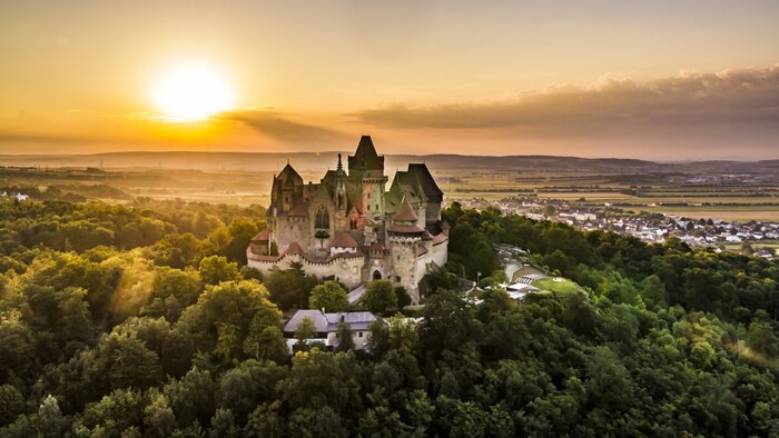 Tafeln im Weinviertel mit Blick auf Burg Kreuzenstein