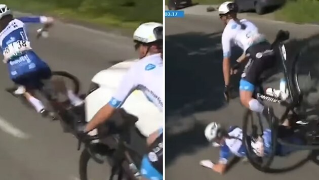 Irre Szenen, die sich bei der französischen U19-Radmeisterschaft abgespielt haben. (Bild: Instagram/srfsport)