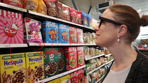 Bei der Studie über das Verhalten beim Einkauf wurde mit einem breiten bzw. engen Fokus die Entscheidung, was im Wagen landet, manipuliert. Auch in anderen Gebieten kommt das Eyetracking zum Einsatz.