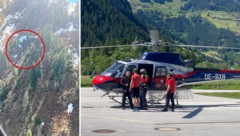 Im Bereich des roten Kreises kam der Deutsche nicht mehr weiter. Die Libelle Tirol barg den Wanderer in Zusammenarbeit mit der Bergrettung Mayrhofen und flog den Unverletzten ins Tal. (Bild: ZOOM Tirol/Flugpolizei)