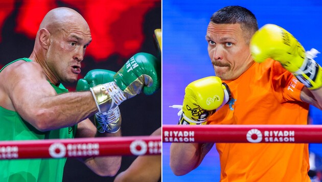 Tyson Fury (links) tritt gegen Oleksandr Usyk an. (Bild: AFP/APA/Fayez Nureldine)