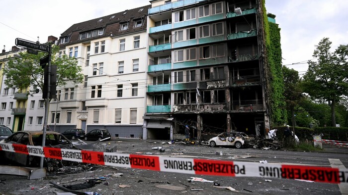 A kiosk integrated into the residential building (pictured) caught fire on Thursday night.