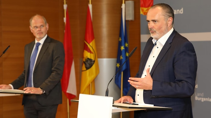 Franz Öller, Commercial Director of Gesundheit Burgenland and Governor Hans Peter Doskozil ...
