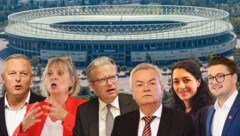 Wie stehen die steirischen Parteichefs zum Nationalstadion in der Steiermark? (Bild: Krone KREATIV/www.picturedesk.com/Daniel Scharinger, Christian Jauschowetz)