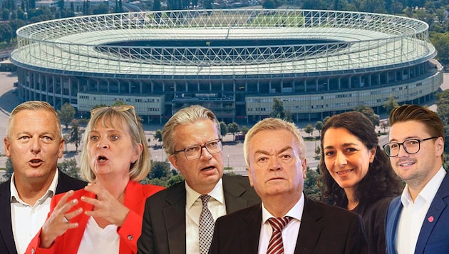 Wie stehen die steirischen Parteichefs zum Nationalstadion in der Steiermark? (Bild: Krone KREATIV/www.picturedesk.com/Daniel Scharinger, Christian Jauschowetz)