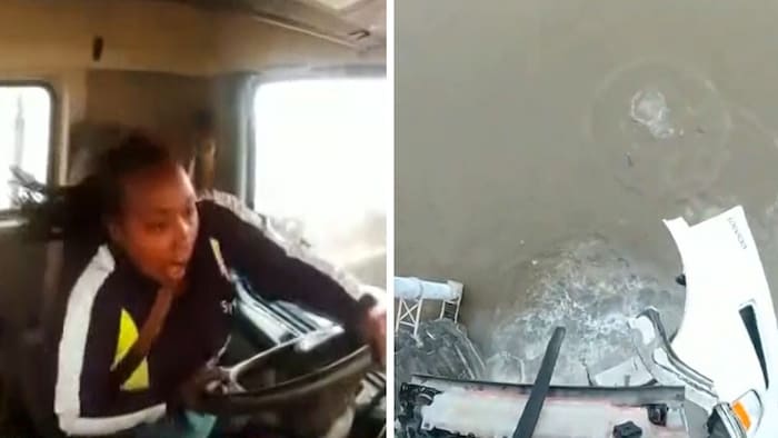 Die Fahrerin musste bange 40 Minuten in dem über dem Fluss baumelden Führerhaus ausharren.