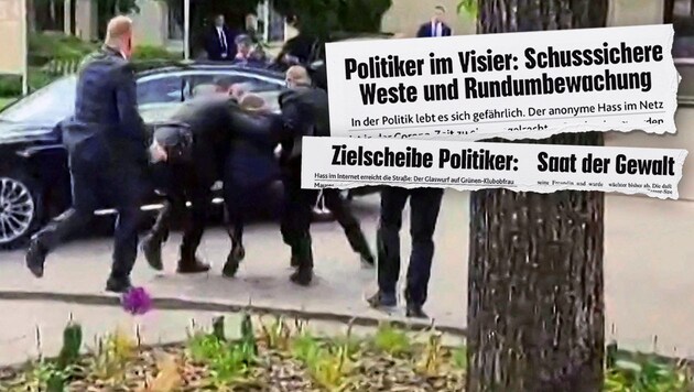 The assassination attempt on the Slovakian head of government Robert Fico has caused great horror. (Bild: Krone KREATIV/AFP, Kronen Zeitung)