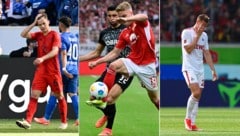 Bayern (im Bild ganz links Kimmich) blickt auf eine Saison zum Vergessen zurück, Union (Mitte) rettet sich mit einem dramatischen letzten Saisonspiel, Köln (ganz rechts) muss absteigen. (Bild: AP/AFP, AP)