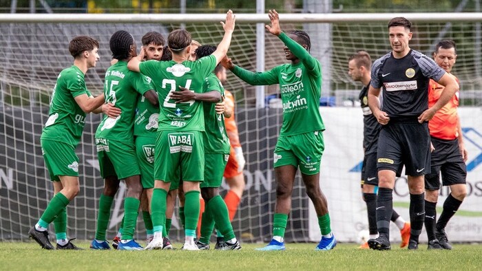 A familiar sight this season: Hallein 1b celebrating a goal.