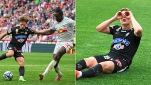 Das Duell Sturm gegen Salzburg (linkse Bild) prägte die Saison. Sturms Alexander Prass (re.) auf der Suche nach dem Double. (Bild: Pail Sepp/Sepp Pail)