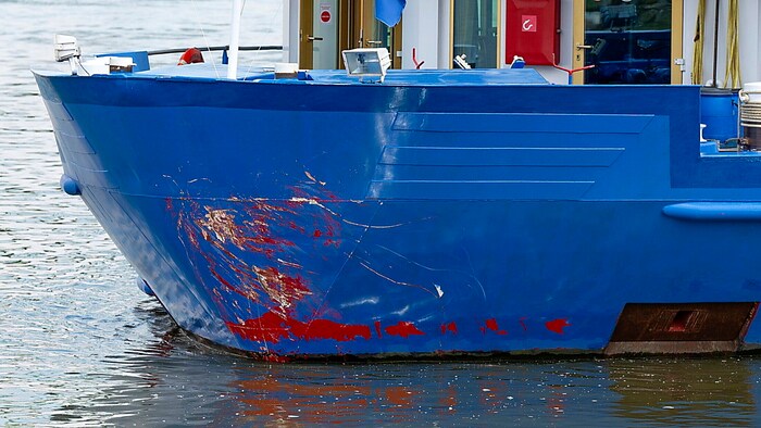 The traces of the collision on the hull of the MS Heidelberg
