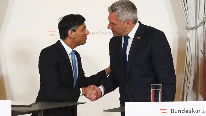 Der britische Premier Rishi Sunak (li.) bei Bundeskanzler Karl Nehammer.