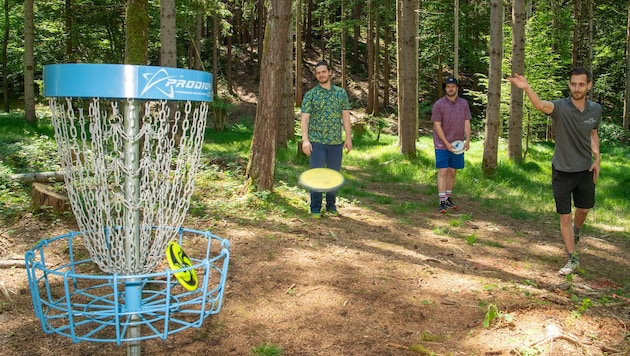 The "Krone" tested the new frisbee sport with the Klagenfurt Disc Golf Club. (Bild: Arbeiter Dieter/Dieter Arbeiter)