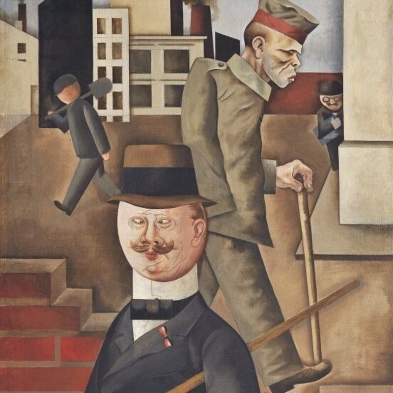 Kriegsgewinnler und Versehrter:  „Grauer Tag“ von George Grosz.   (Bild: © Nationalgalerie, Staatliche Museen zu Berlin Foto: Staatliche Museen zu Berlin, Nationalgalerie / Andres Kilger © Bildrecht, Wien 2023)