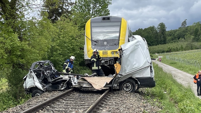 The wreckage of the van.