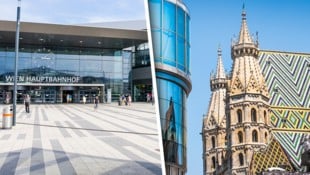 Der Wiener Hauptbahnhof und der Stephansdom galten als mutmaßliche Anschlagsziele. (Bild: Krone KREATIV/stock.adobe.com)