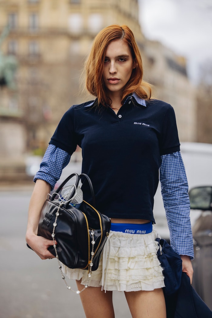 Trendy boxer shorts can also peek out from under a frilled skirt.