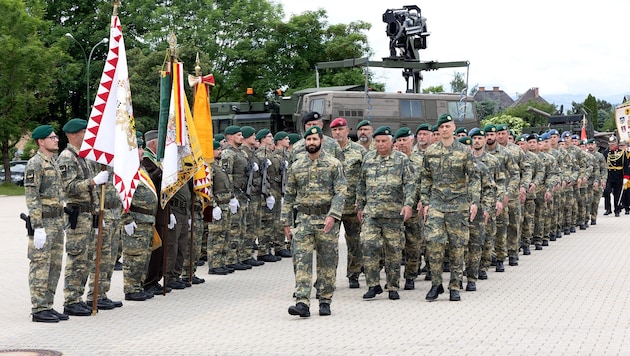 Das Stabsbataillon 7 feierte in der Goëss-Kaserne seinen Traditionstag.  (Bild: Bundesheer/Wolfgang Hinteregger)