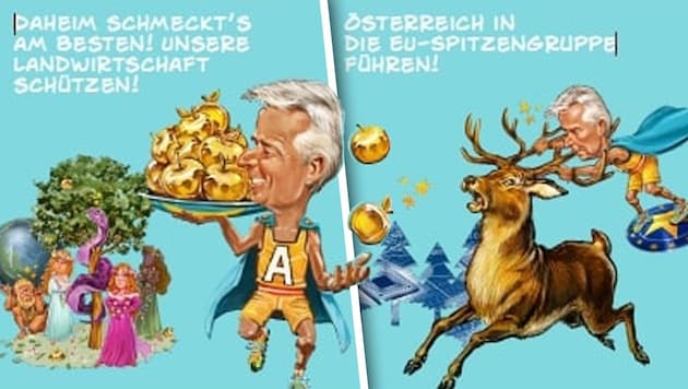 Die JVP wirbt mit einem Comic für die Wahl des EU-Spitzenkandidaten Reinhold Lopatka. (Bild: Krone KREATIV/JVP)