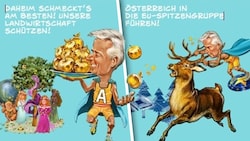 Die JVP wirbt mit einem Comic für die Wahl des EU-Spitzenkandidaten Reinhold Lopatka. (Bild: Krone KREATIV/JVP)
