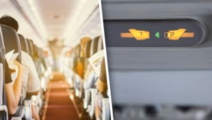 Angeschnallt sein sollte man im Flieger an sich nicht nur, wenn das Signal dafür leuchtet. (Bild: Krone KREATIV/stock.adobe.com)