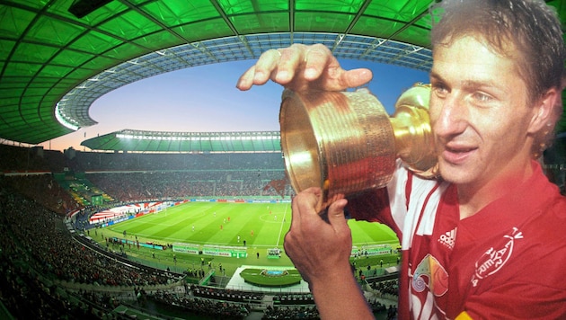 As captain, Foda lifted the trophy with Leverkusen in 1993. Today, Leverkusen are going for the double in Berlin's Olympiastadion (background). (Bild: REUTERS)