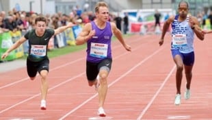 IAC-Sprinter Noël Waroschitz (mitte) jagt den Tiroler 100-m-Rekord. (Bild: GEPA/GEPA pictures)