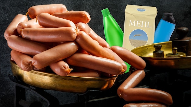 It's not just about (German) sausages - deviations in filling quantities are also permitted for detergent bottles, shower gels and flour. (Bild: Krone KREATIV/stock.adobe.com (3))