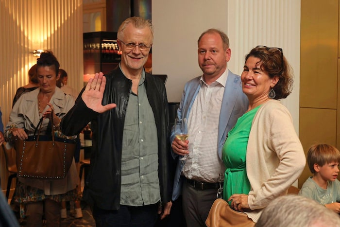 Falco band leader Thomas Rabitsch with TV producer couple Niki and Sandra Klingohr.