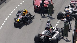Sergio Perez kollidierte mit den beiden Haas-Boliden. (Bild: X/F1)