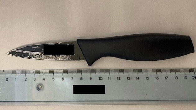 38 yaşındaki adam rakibini bu soyma bıçağıyla tehdit etti. (Bild: LPD Wien)